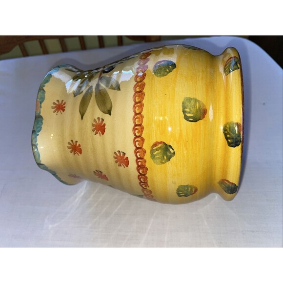 Italica ARS Pottery Pitcher 7” Tall 5” Wide Yellow Beige Olive Branch Handle - Picture 5 of 12